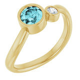 14K Gold Round Natural Blue Zircon Accented Bezel-Set Ring - Yellow Gold