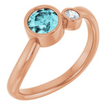 14K Gold Round Natural Blue Zircon Accented Bezel-Set Ring - Rose Gold