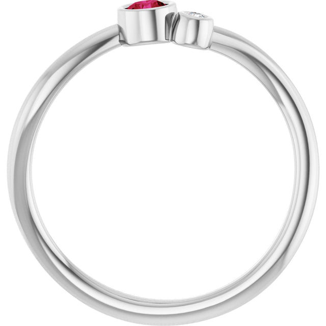14K Gold Round Natural Ruby Accented Bezel-Set Ring - White Gold - view 2