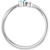 Platinum Round Natural Aquamarine Accented Bezel-Set Ring - view 2