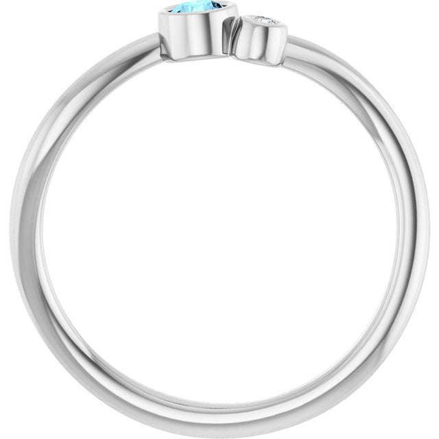 Platinum Round Natural Aquamarine Accented Bezel-Set Ring - view 2