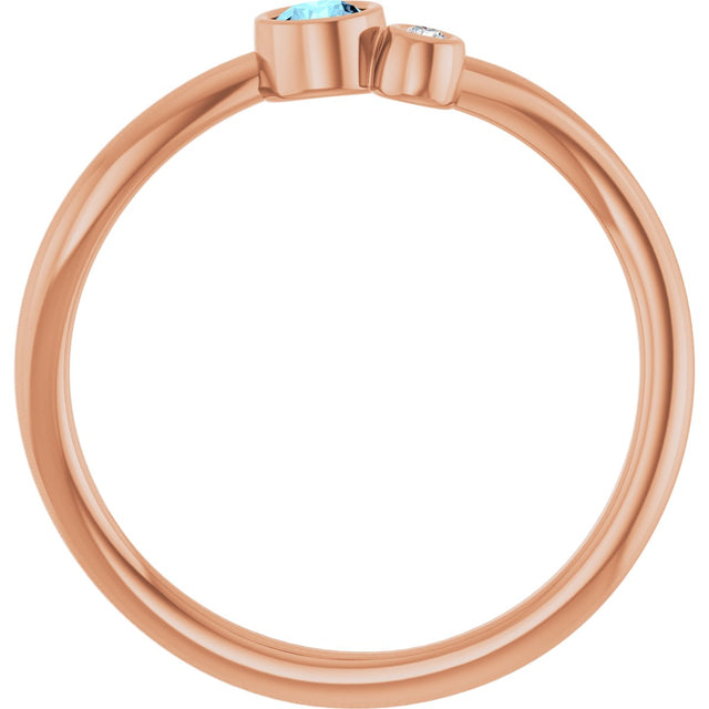 14K Gold Round Natural Aquamarine Accented Bezel-Set Ring - Rose Gold - view 2