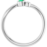 Platinum Round Lab-Grown Emerald Accented Bezel-Set Ring - view 2