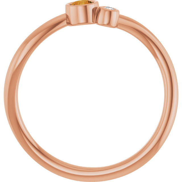 14K Gold Round Natural Citrine Accented Bezel-Set Ring - Rose Gold - view 2
