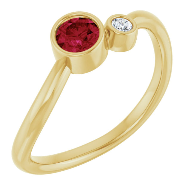 14K Gold Round Natural Ruby Accented Bezel-Set Ring - Yellow Gold