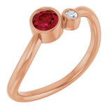 14K Gold Round Natural Ruby Accented Bezel-Set Ring - Rose Gold