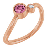 14K Gold Round Natural Pink Tourmaline Accented Bezel-Set Ring - Rose Gold