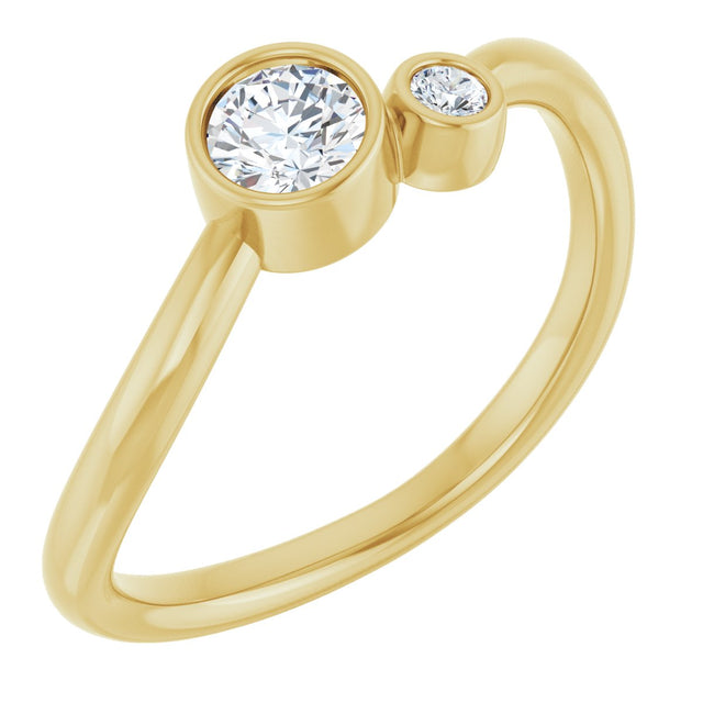 14K Gold Round Natural White Sapphire Accented Bezel-Set Ring - Yellow Gold