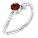 Platinum Round Natural Mozambique Garnet Accented Bezel-Set Ring