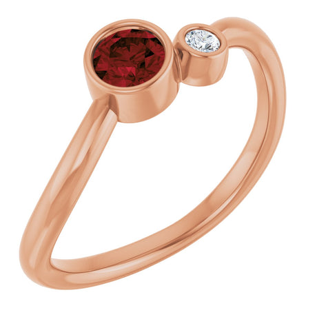 14K Gold Round Natural Mozambique Garnet Accented Bezel-Set Ring - Rose Gold