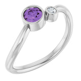 Platinum Round Natural Amethyst Accented Bezel-Set Ring