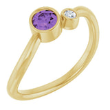 14K Gold Round Natural Amethyst Accented Bezel-Set Ring - Yellow Gold