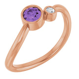 14K Gold Round Natural Amethyst Accented Bezel-Set Ring - Rose Gold