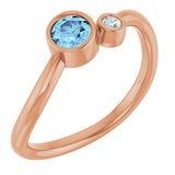 14K Gold Round Natural Aquamarine Accented Bezel-Set Ring - Rose Gold