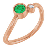 14K Gold Round Lab-Grown Emerald Accented Bezel-Set Ring - Rose Gold