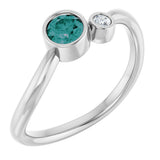 Platinum Round Lab-Grown Alexandrite Accented Bezel-Set Ring