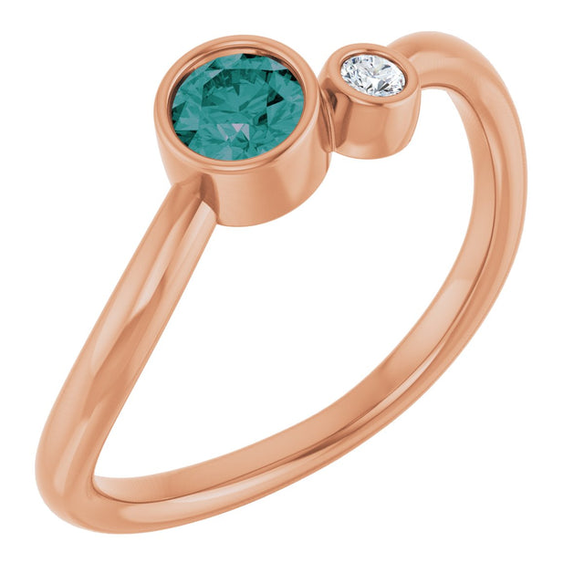 14K Gold Round Lab-Grown Alexandrite Accented Bezel-Set Ring - Rose Gold