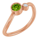 14K Gold Round Natural Peridot Accented Bezel-Set Ring - Rose Gold