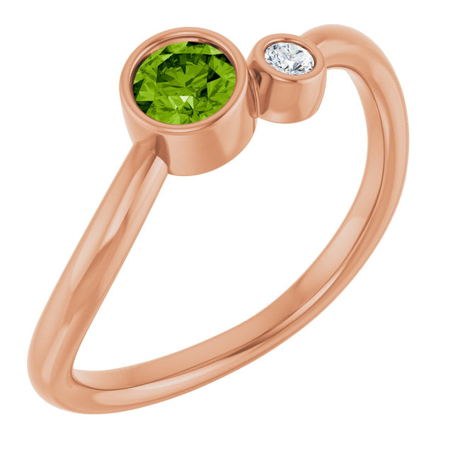 14K Gold Round Natural Peridot Accented Bezel-Set Ring - Rose Gold