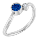 Platinum Round Lab-Grown Blue Sapphire Accented Bezel-Set Ring