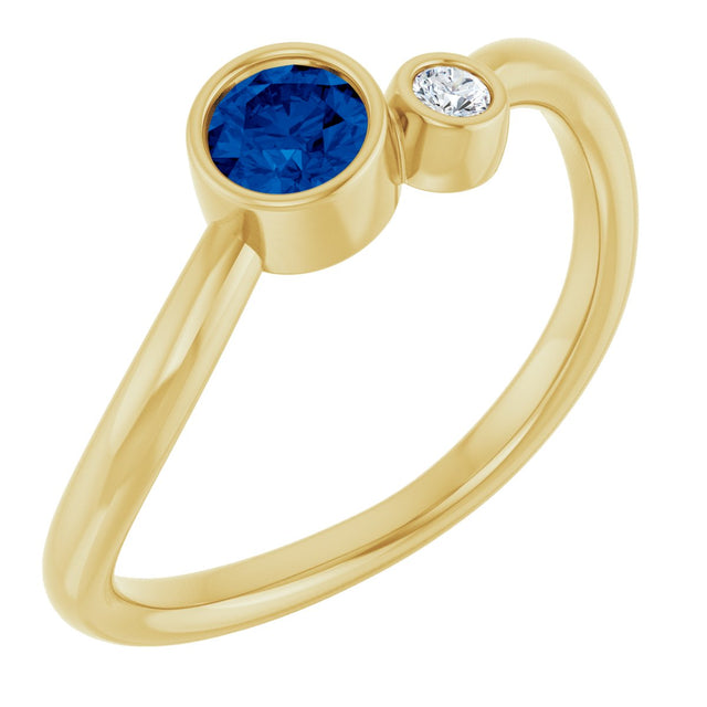 14K Gold Round Lab-Grown Blue Sapphire Accented Bezel-Set Ring - Yellow Gold