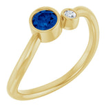14K Gold Round Natural Blue Sapphire Accented Bezel-Set Ring - Yellow Gold