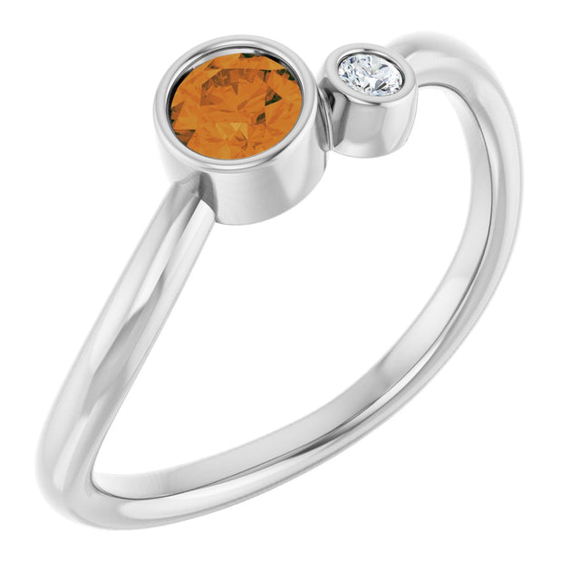 Platinum Round Natural Citrine Accented Bezel-Set Ring