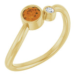 14K Gold Round Natural Citrine Accented Bezel-Set Ring - Yellow Gold