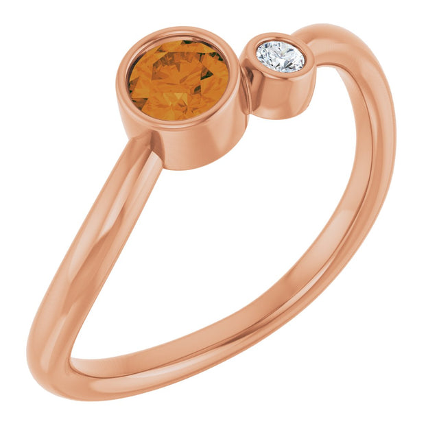 14K Gold Round Natural Citrine Accented Bezel-Set Ring - Rose Gold