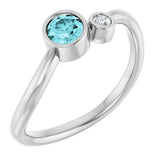 14K Gold Round Natural Blue Zircon Accented Bezel-Set Ring - White Gold