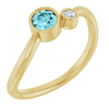 14K Gold Round Natural Blue Zircon Accented Bezel-Set Ring - Yellow Gold