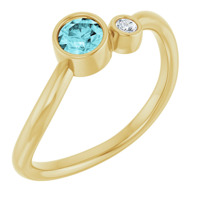 14K Gold Round Natural Blue Zircon Accented Bezel-Set Ring - Yellow Gold