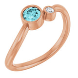 14K Gold Round Natural Blue Zircon Accented Bezel-Set Ring - Rose Gold