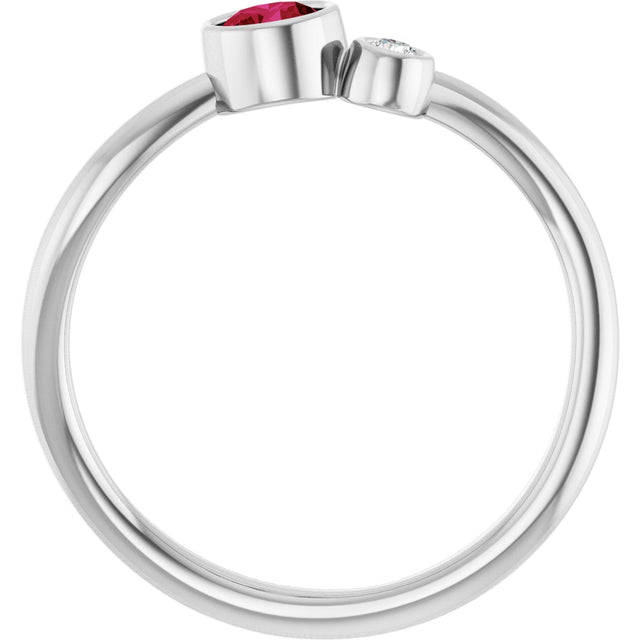 14K Gold Round Natural Ruby Accented Bezel-Set Ring - White Gold - view 2