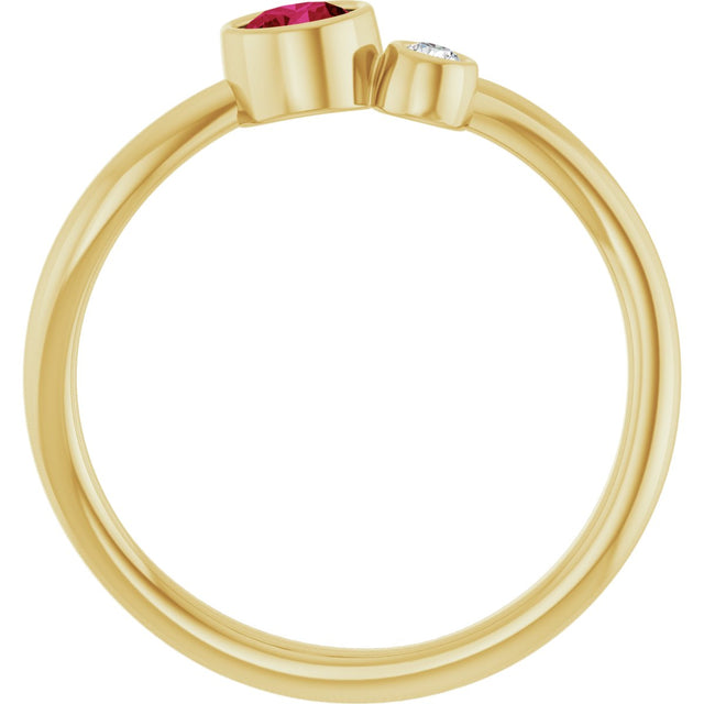 14K Gold Round Lab-Grown Ruby Accented Bezel-Set Ring - Yellow Gold - view 2