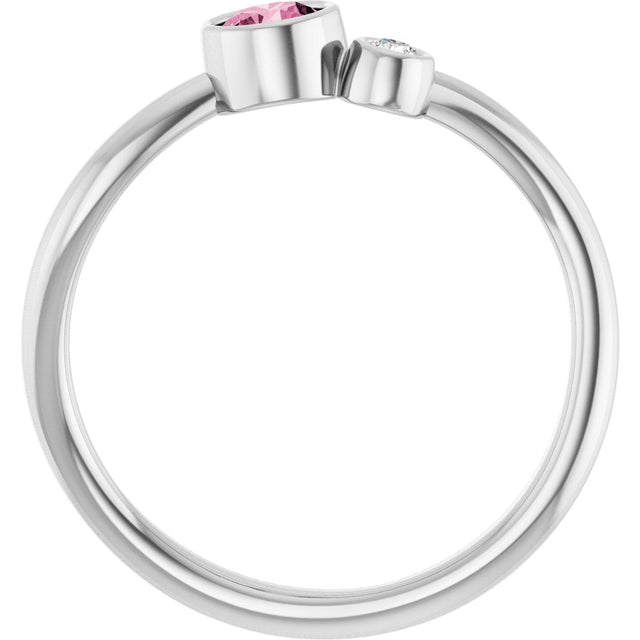 14K Gold Round Natural Pink Tourmaline Accented Bezel-Set Ring - White Gold - view 2