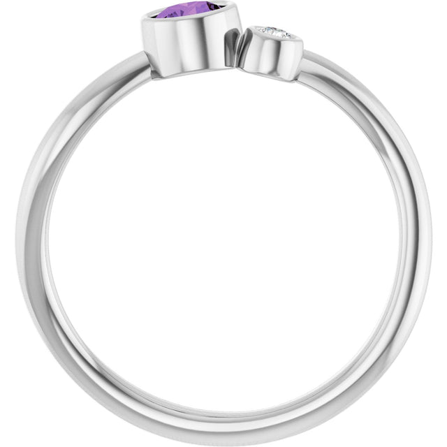 14K Gold Round Natural Amethyst Accented Bezel-Set Ring - White Gold - view 2