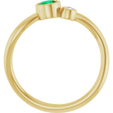 14K Gold Round Lab-Grown Emerald Accented Bezel-Set Ring - Yellow Gold - view 2