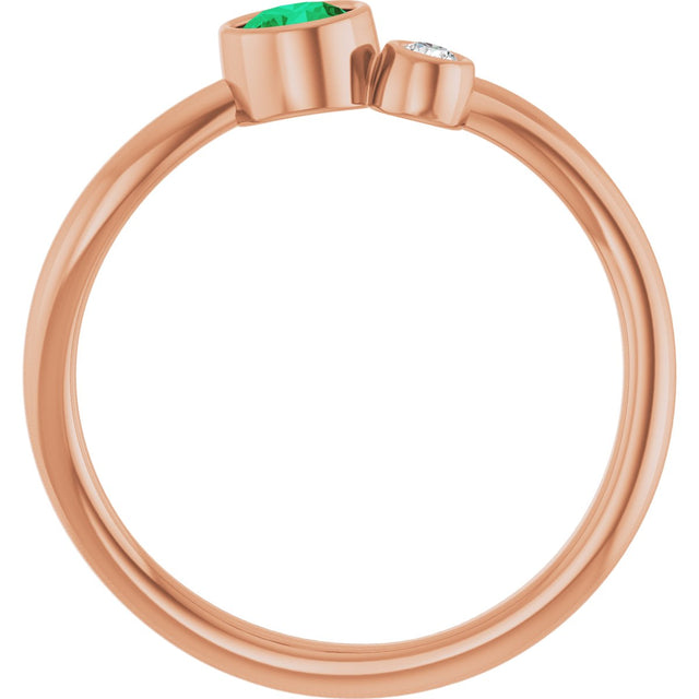 14K Gold Round Lab-Grown Emerald Accented Bezel-Set Ring - Rose Gold - view 2