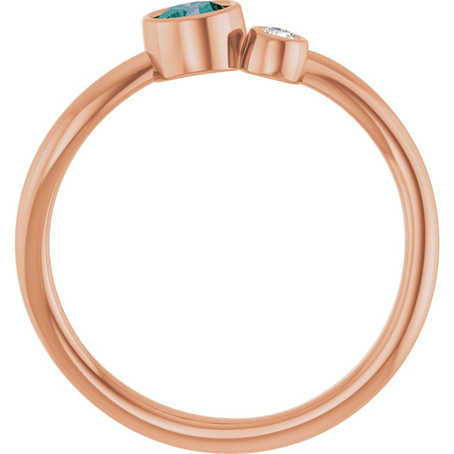 14K Gold Round Lab-Grown Alexandrite Accented Bezel-Set Ring - Rose Gold - view 2