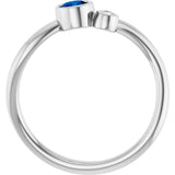 Platinum Round Natural Blue Sapphire Accented Bezel-Set Ring - view 2
