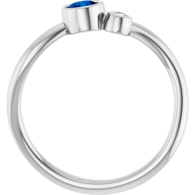 Platinum Round Lab-Grown Blue Sapphire Accented Bezel-Set Ring - view 2