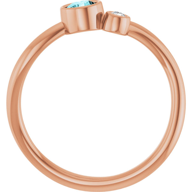 14K Gold Round Natural Blue Zircon Accented Bezel-Set Ring - Rose Gold - view 2