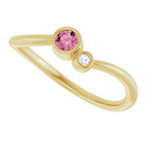 14K Gold Round Natural Pink Tourmaline Accented Bezel-Set Ring - Yellow Gold - view 5