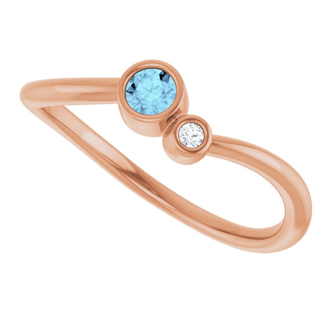 14K Gold Round Natural Aquamarine Accented Bezel-Set Ring - Rose Gold - view 5