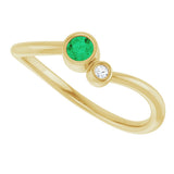 14K Gold Round Natural Emerald Accented Bezel-Set Ring - Yellow Gold - view 5