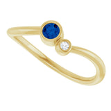 14K Gold Round Lab-Grown Blue Sapphire Accented Bezel-Set Ring - Yellow Gold - view 5