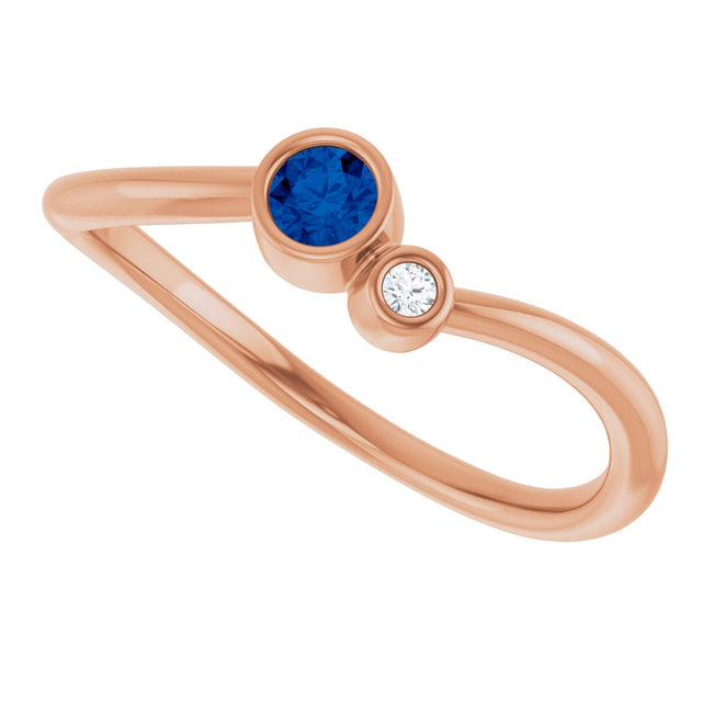 14K Gold Round Natural Blue Sapphire Accented Bezel-Set Ring - Rose Gold - view 5