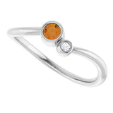 14K Gold Round Natural Citrine Accented Bezel-Set Ring - White Gold - view 5