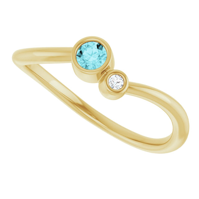 14K Gold Round Natural Blue Zircon Accented Bezel-Set Ring - Yellow Gold - view 5